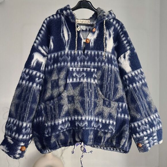Nuevo Americana 100% Wool Navajo Otavala Aztec Jacket Hoodie Adult Unisex M PTP - Picture 1 of 4
